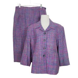 Vintage Vinci Clothiers Silk Set Womens Size 14 Jacket Midi Skirt Purple Career